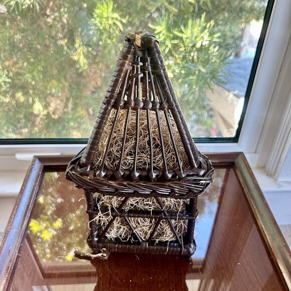 Vintage Wicker Birdhouse with Moss Fill – Hinged Opening – 11” Tall - Picture 2 of 15